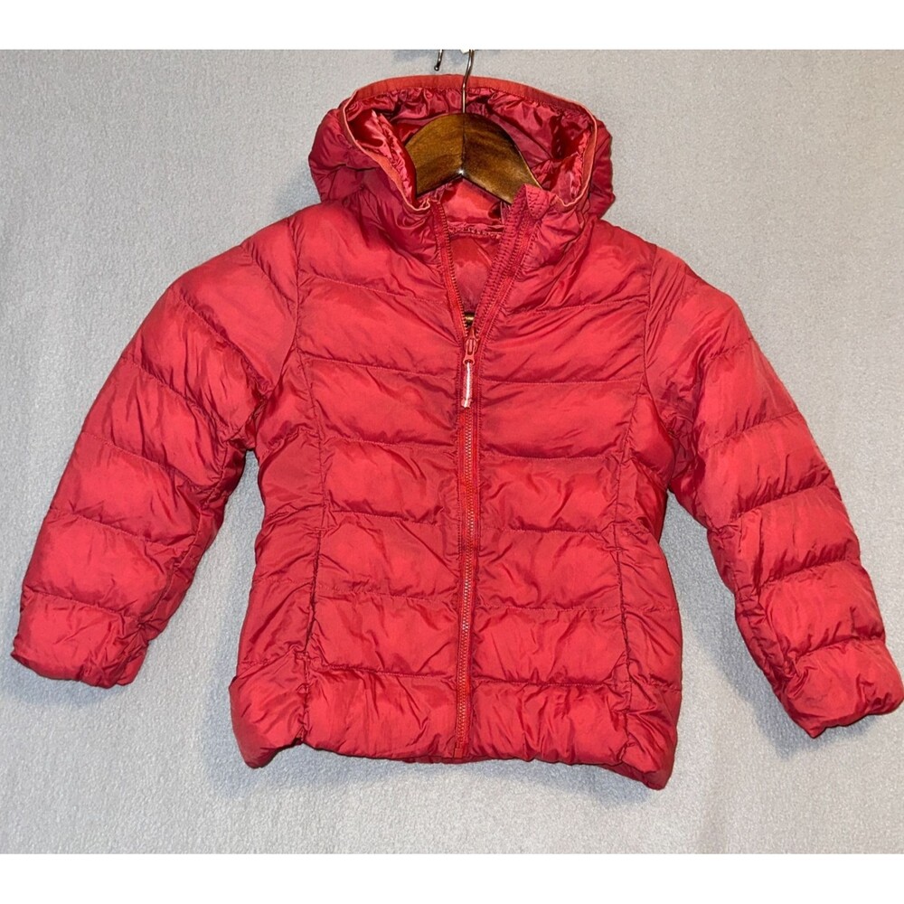 Uniqlo Kids Jacket Puffer Hooded Full Zip Ultralight Red Girls Size 3-4Y (110)